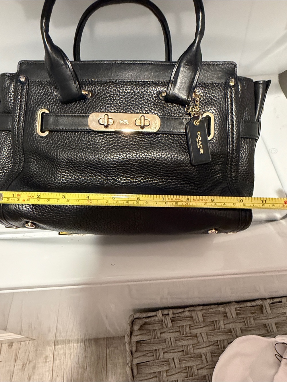 Coach Black Pebble Leather Satchel with Gold-Tone Accents - Picture 8 of 11